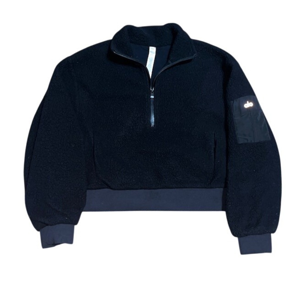 Alo Yoga Solstice Micro Sherpa Half Zip Crop Pullover Black Small - Picture 3 of 9